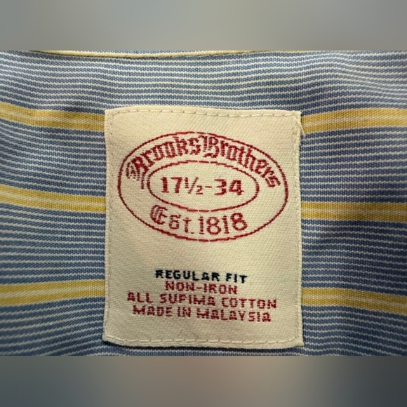 Brooks Brothers Button Down Striped Blue/White/Yellow Size 17 1/2 - 34 EUC - Picture 8 of 10